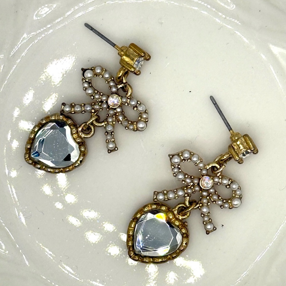 Betsy Johnson Elegant Gold and Silver Heart Earrings